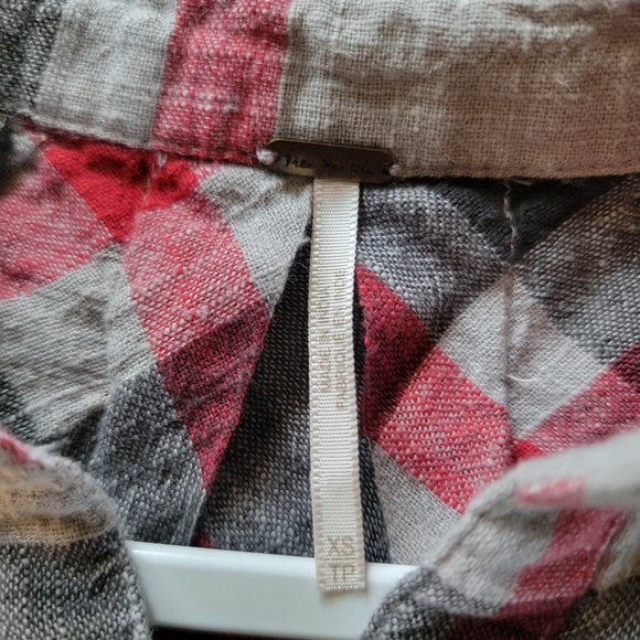 Free People‎ Red Plaid Cotton Collared Long Sleeves Button Down Shirt Medium - Picture 7 of 10